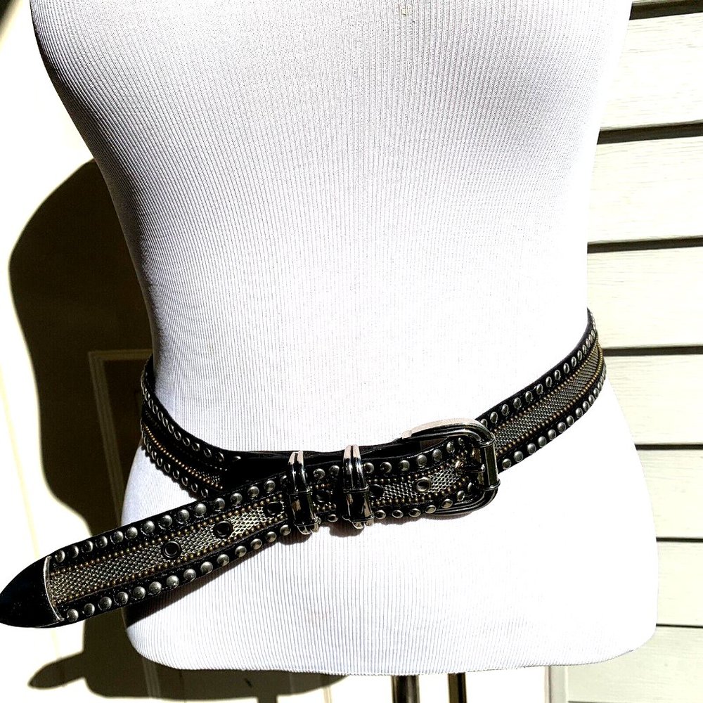 NANNI MADE IN ITALY LEATHER AND MESH METAL STUDDED DESIGNER BELT SIZE 36